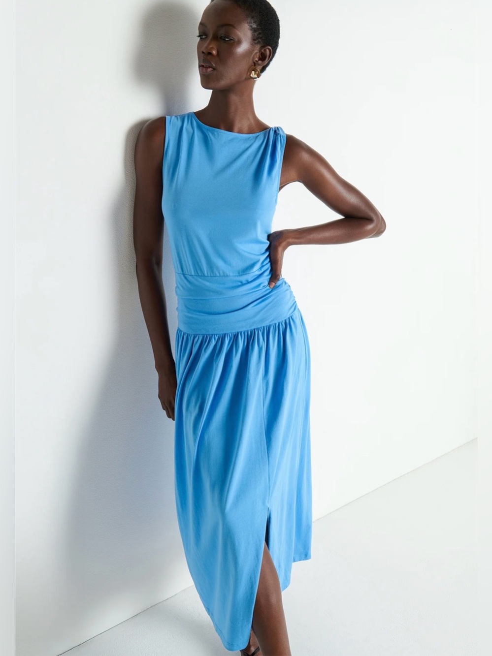 Nation LTD Cleo Laguna Blue Ruched Midi Dress Size S & M NWT - Picture 7 of 16